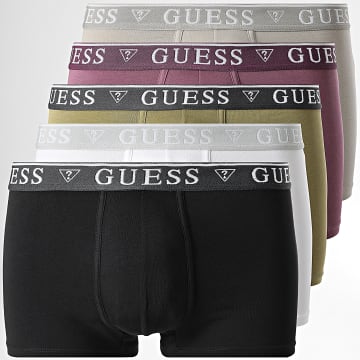 Guess - Lot De 5 Boxers U4YG16-K6YW1 Noir Blanc Beige Violet Vert Kaki