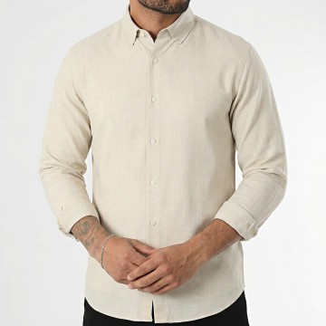 LBO - Linnen Effect Shirt met lange mouwen 0004 Beige