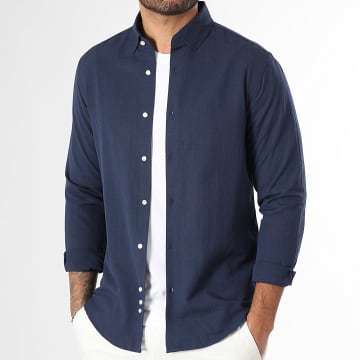 LBO - Chemise Manches Longues Effet Lin 0016 Bleu Marine