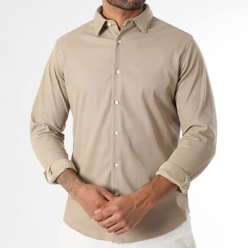 LBO - Hemd Langarm Pique Stretch 0018 Dunkelbeige