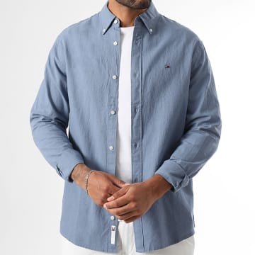Tommy Jeans - Chemise Manches Longues Regular Linen Blend 0875 Bleu Chiné