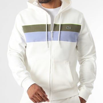 Lacoste - Felpa con cappuccio con zip e logo ricamato in coccodrillo Bianco Azzurro Verde Khaki Giallo fluo