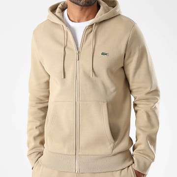 Lacoste - Sweat Zippé Capuche Logo Brodé Crocodile Classic Fit Beige