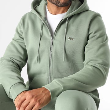 Lacoste - Sweat Zippé Capuche Logo Brodé Crocodile Classic Fit Vert
