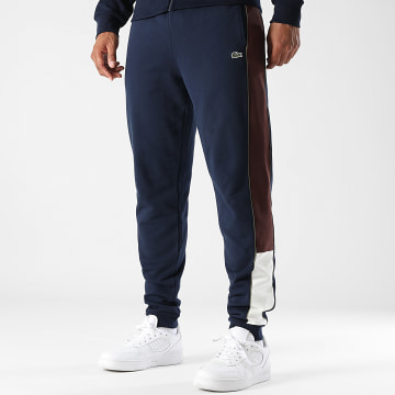 Lacoste - Pantalon Jogging Logo Brodé Crocodile Bleu Marine Marron