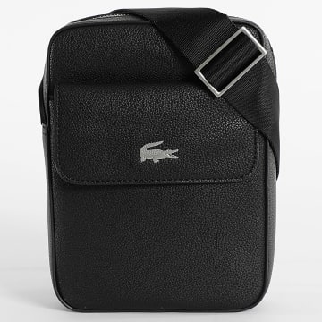 Lacoste - Sacoche Simili Cuir Logo Crocodile Metal Noir