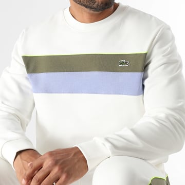 Lacoste - Sweat Crewneck Classic Fit Logo Brodé Crocodile Beige Clair Bleu Clair Vert