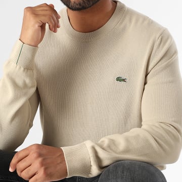 Lacoste - Maglione con logo ricamato in coccodrillo, vestibilità regolare Beige