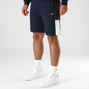 Lacoste - Short Jogging A Bandes Logo Brodé Crocodile Regular Fit Bleu Marine