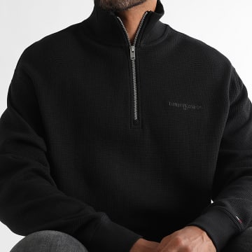 Tommy Jeans - Sweat Col Zippé Waffle Script 1880 Noir