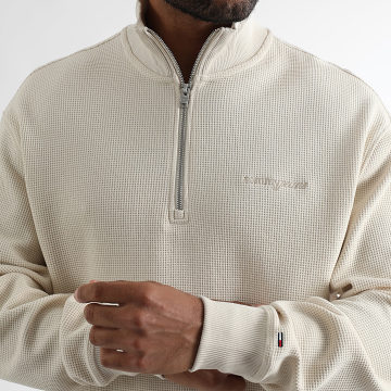 Tommy Jeans - Felpa con scollo a zip Waffle Script 1880 Beige