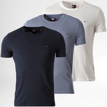 Tommy Jeans - Lot De 3 Tee Shirts Slim 1579 Bleu Blanc Bleu Marine