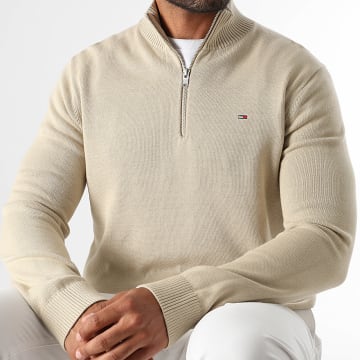 Tommy Jeans - Essential Light 1654 Jersey beige con cuello de cremallera