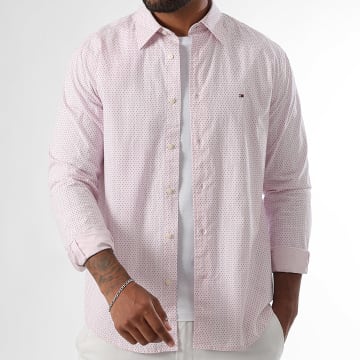 Tommy Hilfiger - Camisa Manga Larga Regular Fit Flex Poplin Mini Print 9438 Rosa