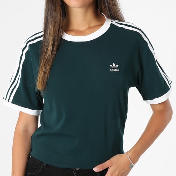 Adidas Originals - Tee Shirt Femme A Bandes 3 Stripes JY4855 Vert Foncé Blanc