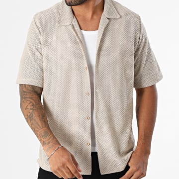 KZR - 218 Beige Opengewerkt Shirt met Korte Mouw