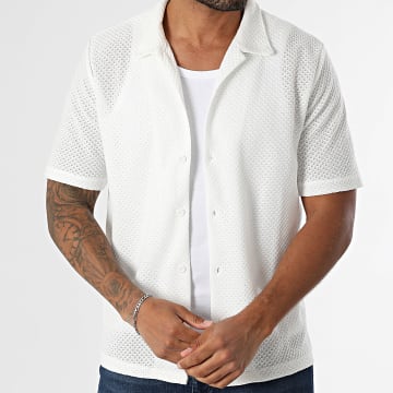 KZR - 218 Licht Beige Opengewerkt Shirt met Korte Mouw