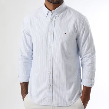 Tommy Hilfiger - Camisa Manga Larga Regular Fit Heritage Oxford Stripe 1249 Blanco Azul Claro