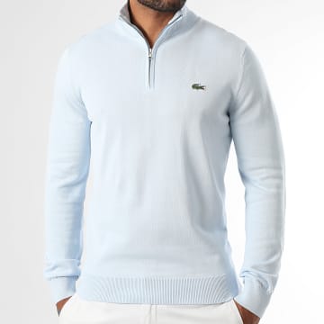 Lacoste - Sweat Col Zippé Logo Brodé Crocodile Regular Fit Bleu Clair