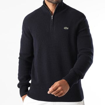Lacoste - Jersey azul marino con logo bordado de cocodrilo y cuello con cremallera