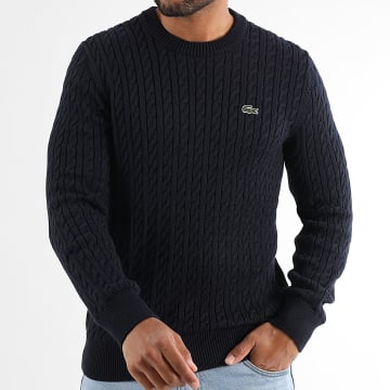 Lacoste - Azul Marino Logotipo Bordado Cocodrilo Regular Fit Jersey de Punto