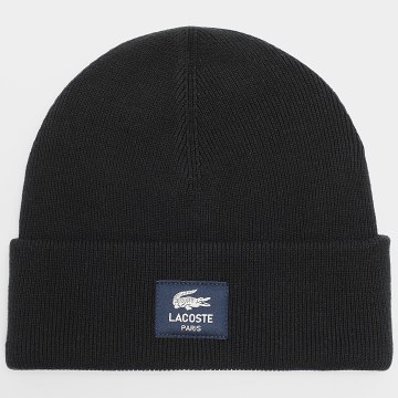 Lacoste - Gorro negro con parche de cocodrilo