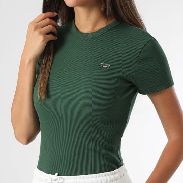 Lacoste - Damen T-Shirt Rib Logo Krokodilstickerei Slim Grün