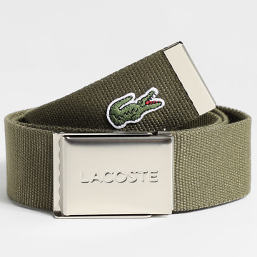 Lacoste - Ceinture Plaque Avec Logo Brodé Crocodile Vert Kaki