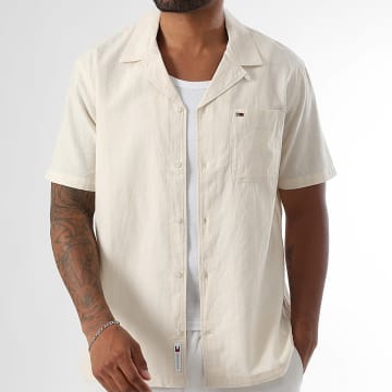 Tommy Jeans - Camp 0895 Camisa de manga corta en mezcla de lino beige