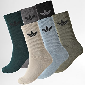 Adidas Originals - Lote de 6 pares de calcetines Trefoil Crew JY2680 Verde Azul Claro Negro Beige Gris