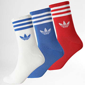 Adidas Originals - Lot De 3 Paires De Chaussettes 3 Stripes Crew JZ4942 Blanc Rouge Bleu Roi
