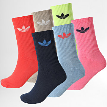 Adidas Originals - Lot de 6 Paires De Chaussettes Trefoil Crew Beige Orange Bleu Rose Vert