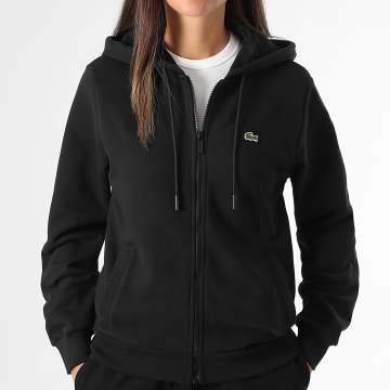 Lacoste - Sudadera con capucha y cremallera de ajuste relajado para mujer Logo cocodrilo bordado Negro