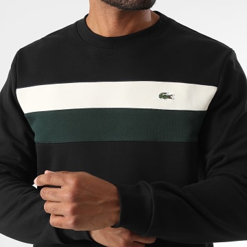 Lacoste - Sweat Crewneck Classic Fit Logo Brodé Crocodile Noir Beige Vert