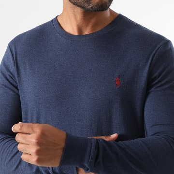 Polo Ralph Lauren - Tee Shirt Manches Longues Slim Fit Original Player Bleu Marine Chiné