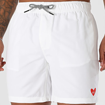 Luxury Lovers - Shorts de baño Corazón Pequeño Blanco Rojo