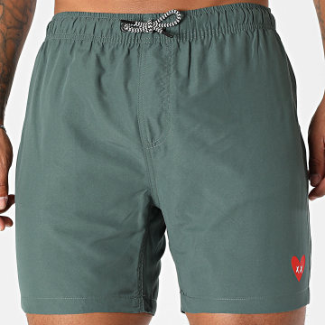 Luxury Lovers - Short De Bain Pequeño Corazón Verde Caqui Rojo