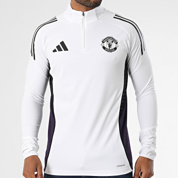 Adidas Performance - Manchester United JP3125 Blanco Violeta Stand-Up Zip Cuello Sudadera Con Rayas