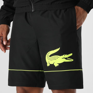 Lacoste - Short Jogging Big Logo Crocodile Noir Jaune Fluo
