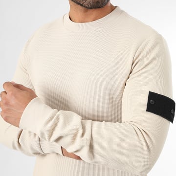LBO - Pull Col Rond Waffle Avec Patch 3823 Beige Clair