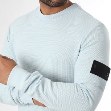 LBO - Sweat Col Rond Waffle Avec Patch 3824 Bleu Clair