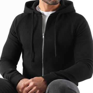 LBO - Sudadera con capucha y cremallera Waffle 3933 Negro