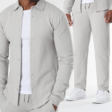 LBO - Waffle 3943 Long Sleeve Shirt and Jogging Pants Set Light Grey