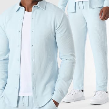 LBO - Waffle 3945 Shirt met lange mouwen en joggingbroek set lichtblauw