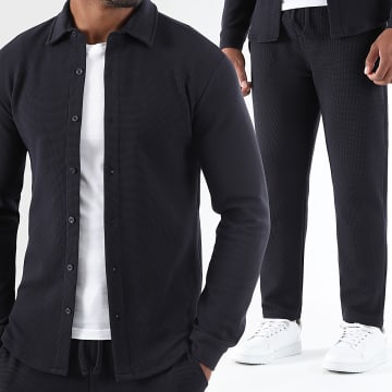 LBO - Waffle 3948 Long Sleeve Shirt and Jogging Pants Set Navy Blue