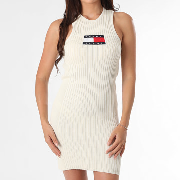 Tommy Jeans - Robe Débardeur En Mailles Femme Flag Sweater 0877 Beige Clair