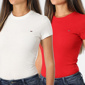 Tommy Jeans - Lot De 2 Tee Shirts Slim Femme 1366 Blanc Rouge