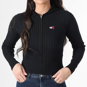 Tommy Jeans - Chaqueta Capuche Zippée En Maille Femme Zipper Rib 0974 Negro Azul Marino
