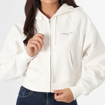 Tommy Jeans - Sweat Capuche Zippé Femme Corp Linear 1163 Blanc