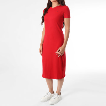 Tommy Jeans - Robe Longue Tee Shirt Femme Bodycon Midi 9721 Rouge